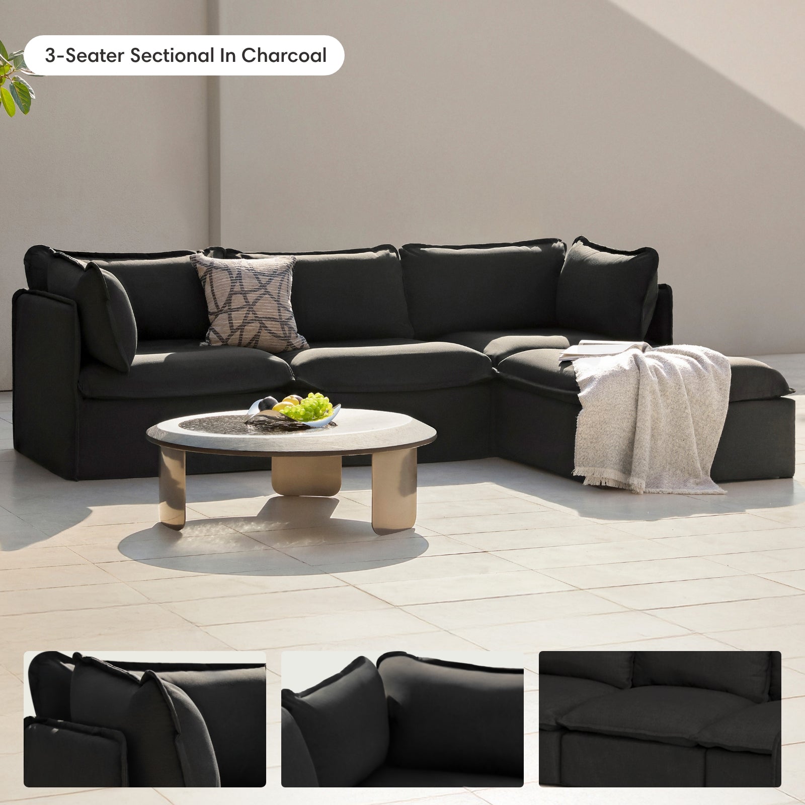 Modular Outdoor Washable 3-Seater Sectional | Classic Canvas in