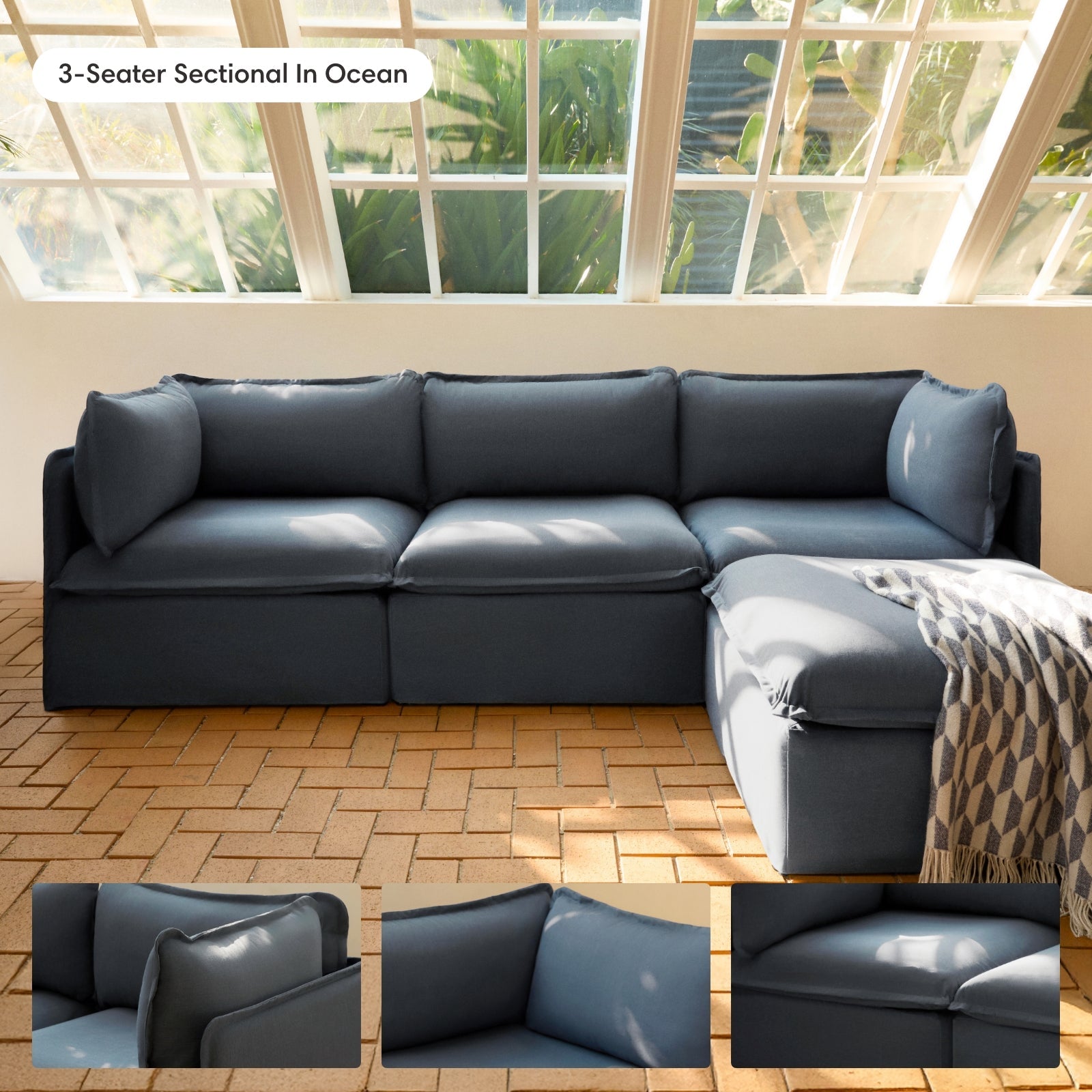 Modular Outdoor Washable 3-Seater | Classic Canvas in Ocean – Chicory