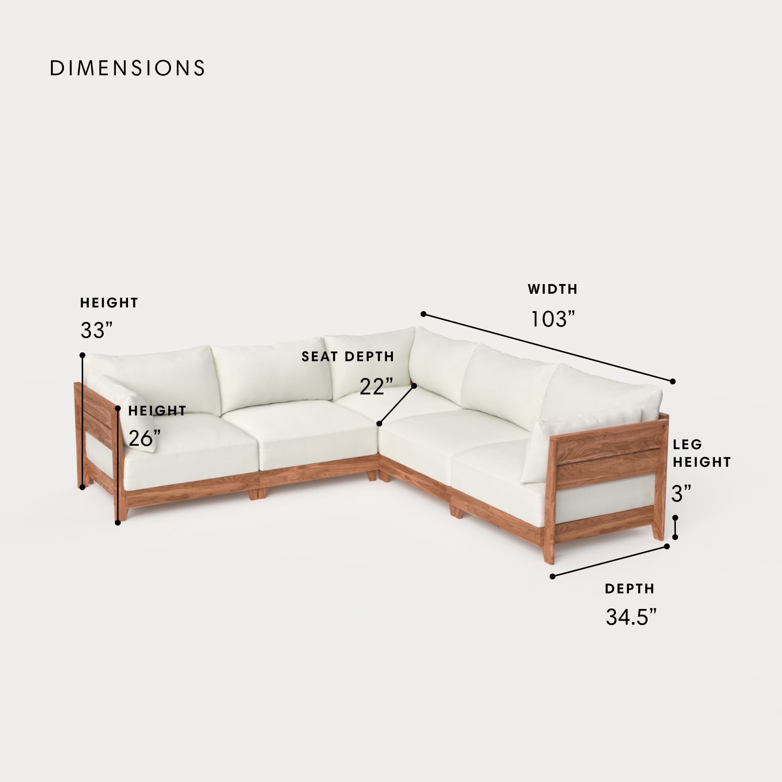 Dwell™ Modular Teak Outdoor 5-Seater L-Sectional | Classic Canvas