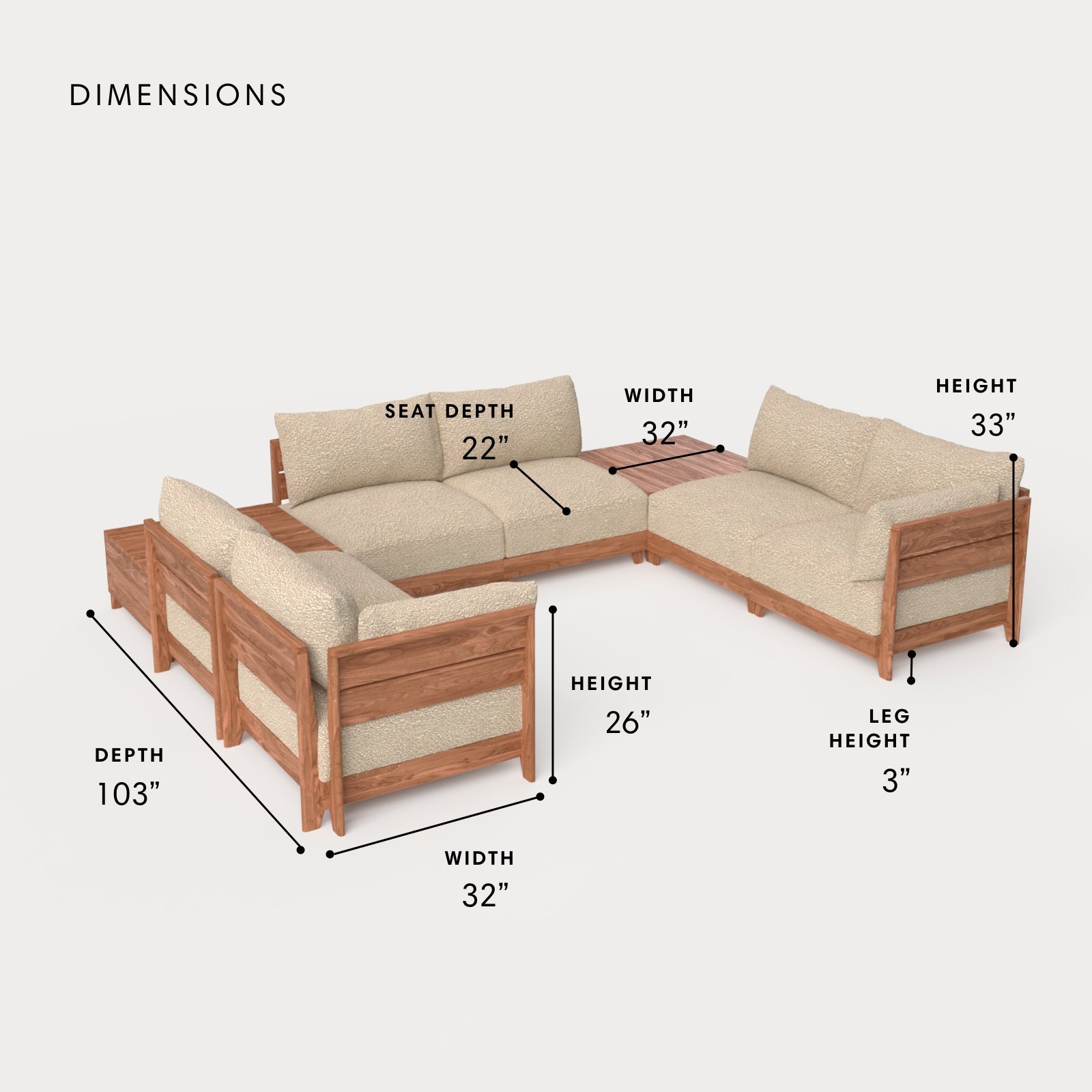 Modular Teak Outdoor 6-Seater U-Sectional + Storage Coffee Tables