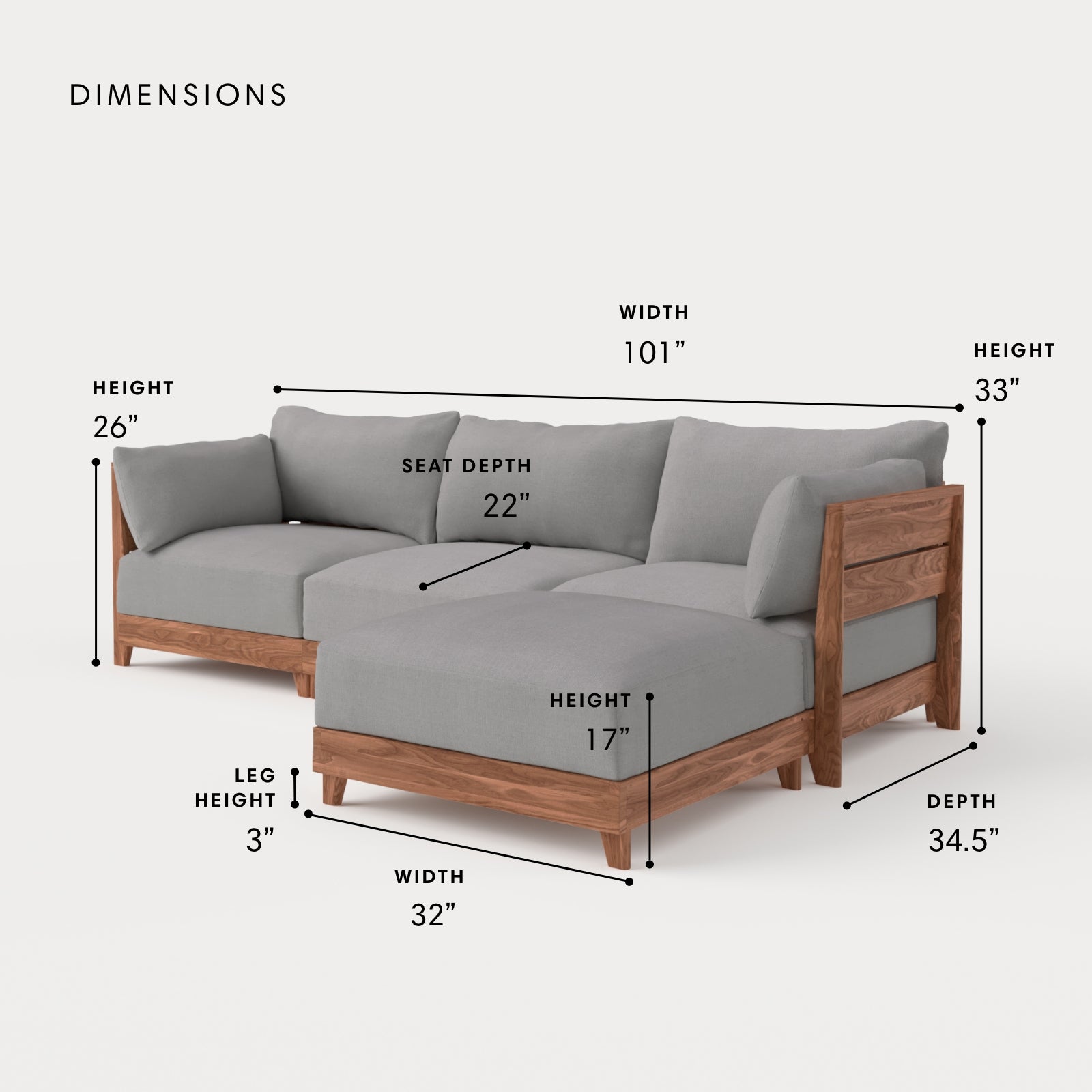 Dwell™ Modular Teak Outdoor Sofa Sectional | Classic Canvas in
