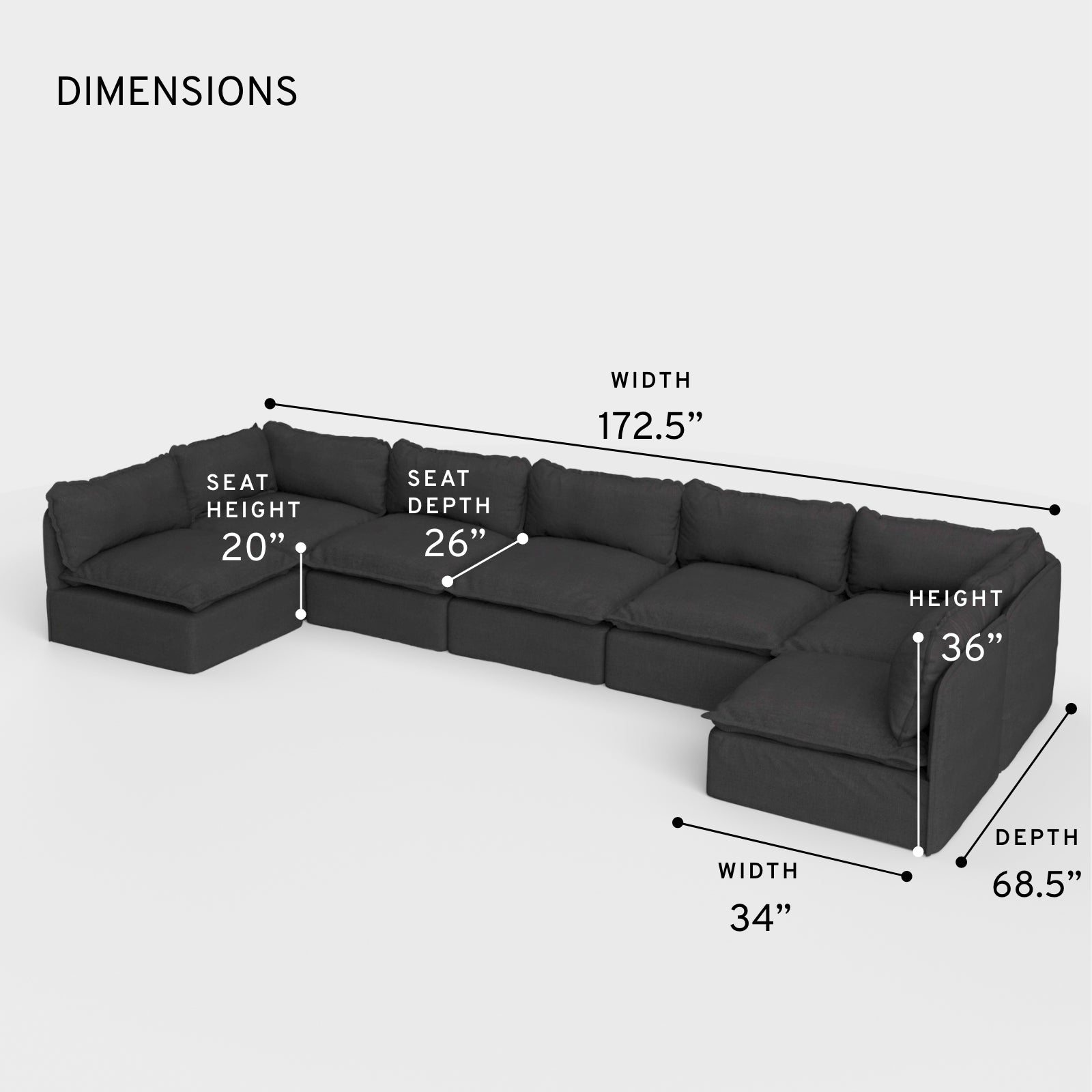 Modular Outdoor Washable 7-Seater Open-Ends U-Sectional | Classic