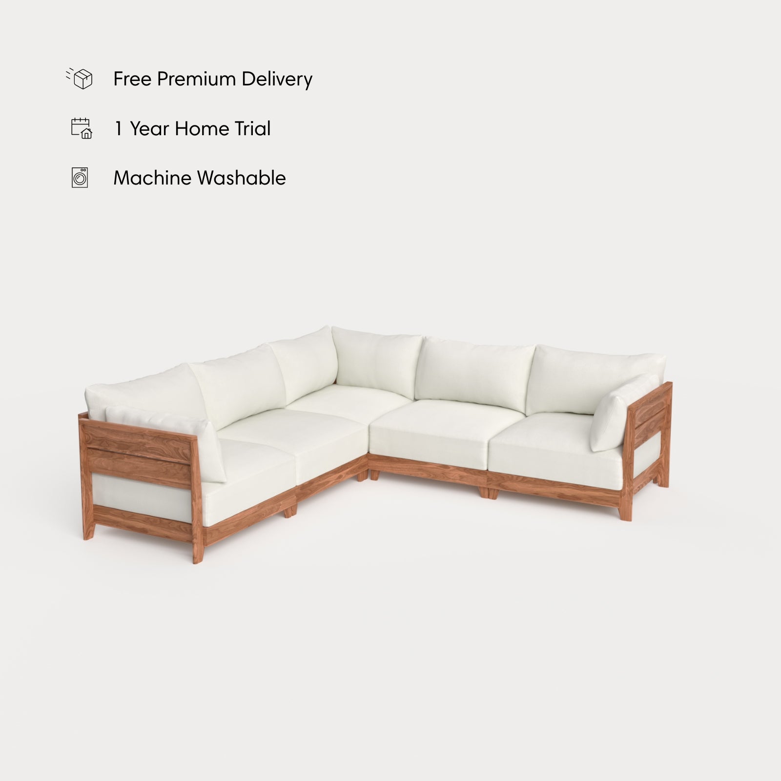 Dwell™ Modular Teak Outdoor 5-Seater L-Sectional | Classic Canvas