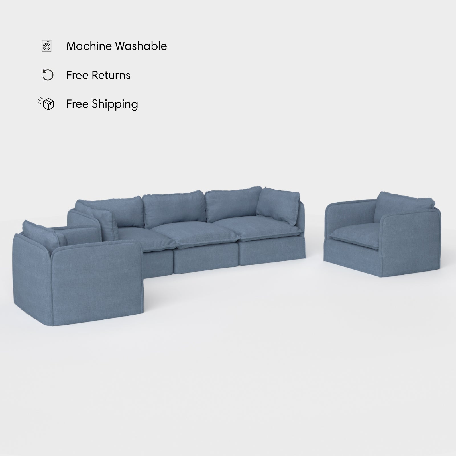 Modular Outdoor Washable 3-Seater Sofa + Armchair Set | Classic