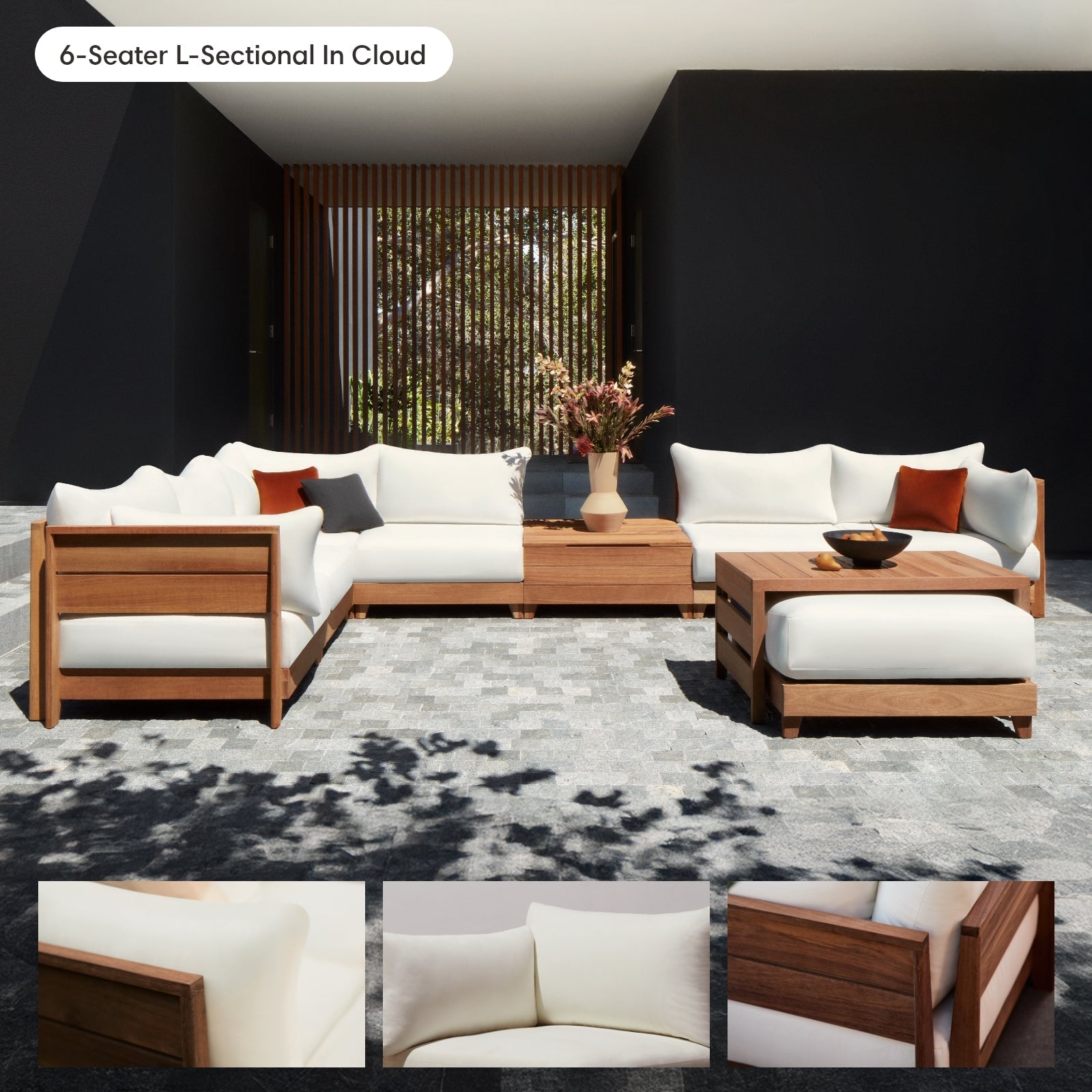 Dwell™ Modular Teak Outdoor 8-Seater U-Sectional | Classic Canvas