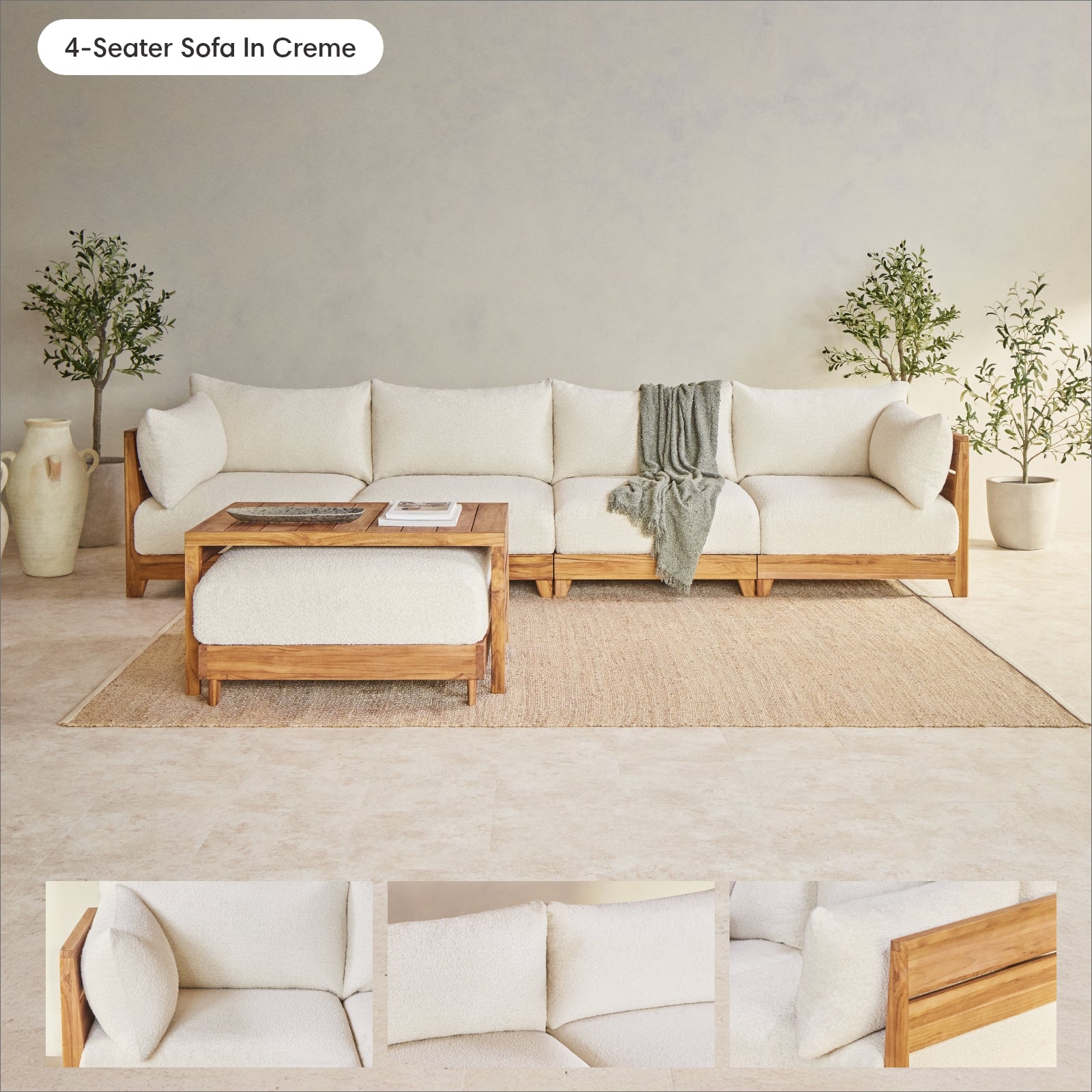 Modular Teak Outdoor 4-Seater Sofa | Alfresco Boucle in Creme