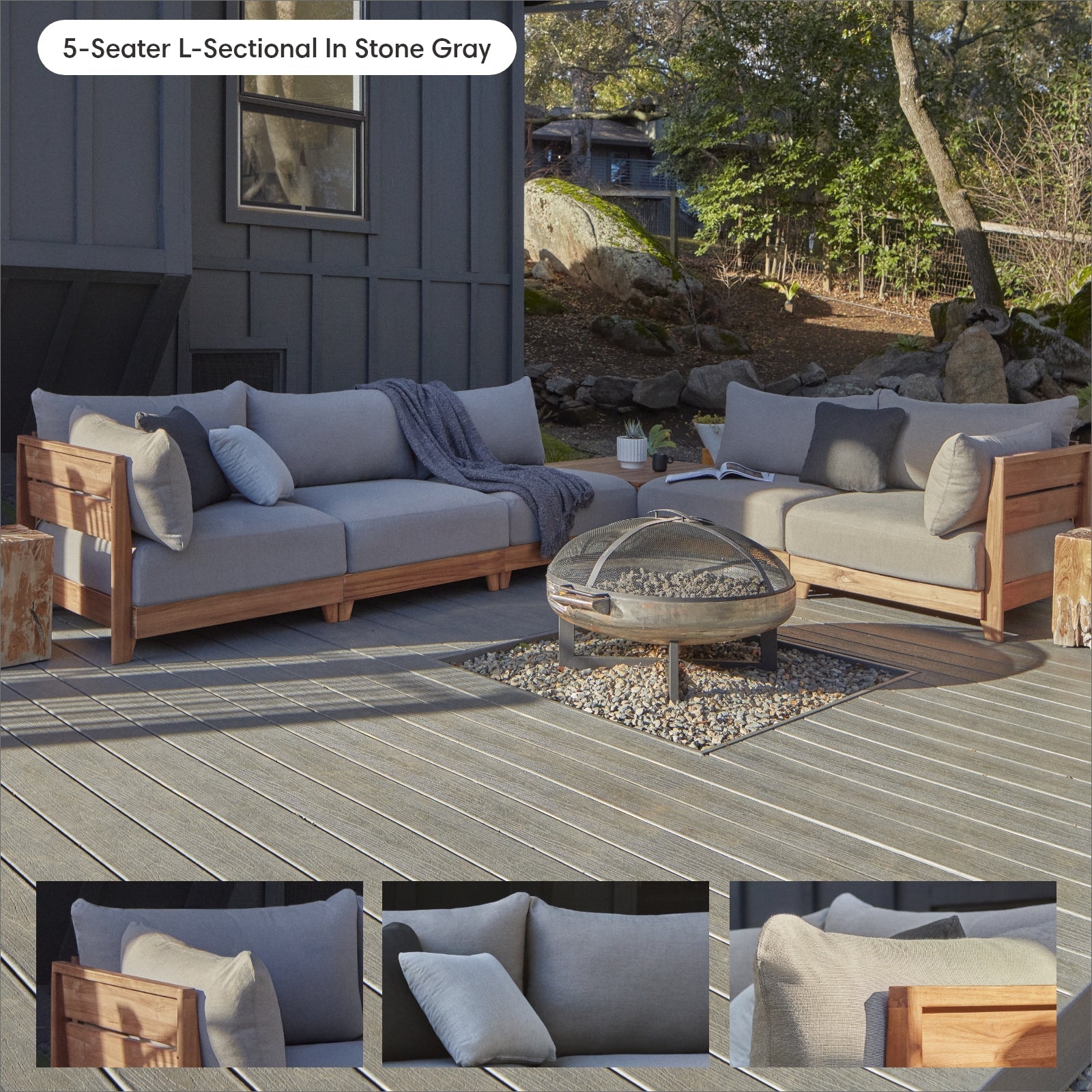 Dwell™ Modular Teak Outdoor Sofa Sectional | Classic Canvas in