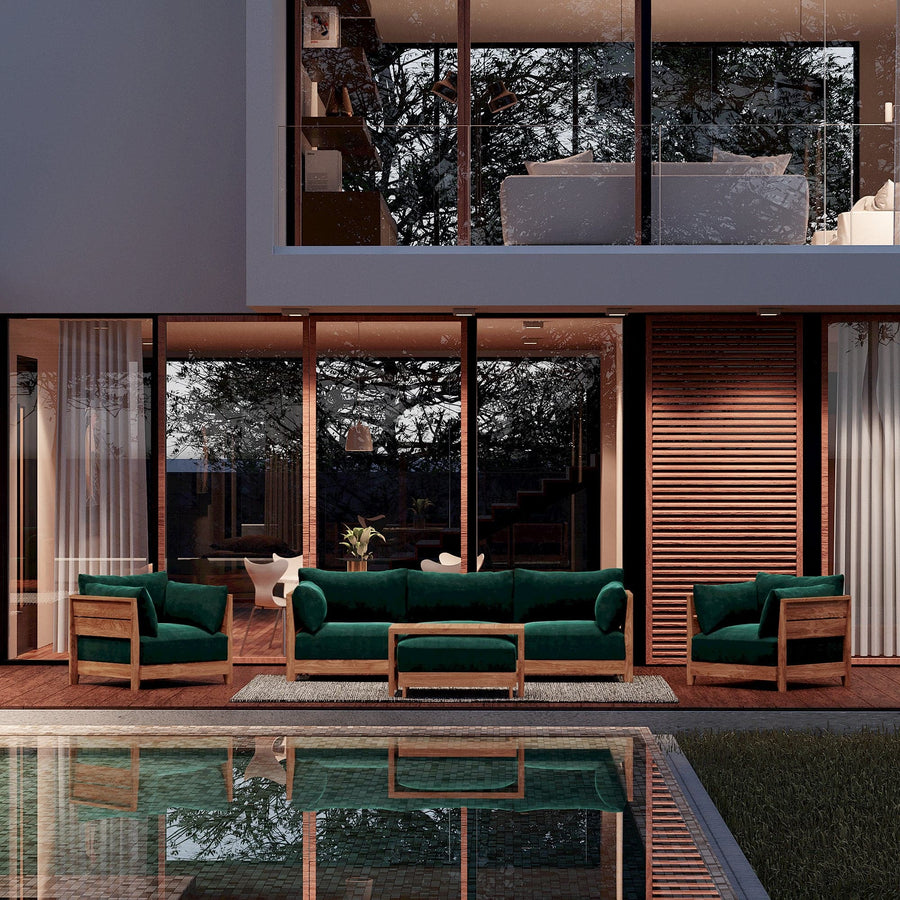 Modular Teak Outdoor Sofa + Armchair Set | Plush Velvet in Muzo
