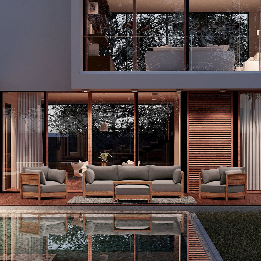 Modular Teak Outdoor Armchair | Nano Slubweave in Haze Gray