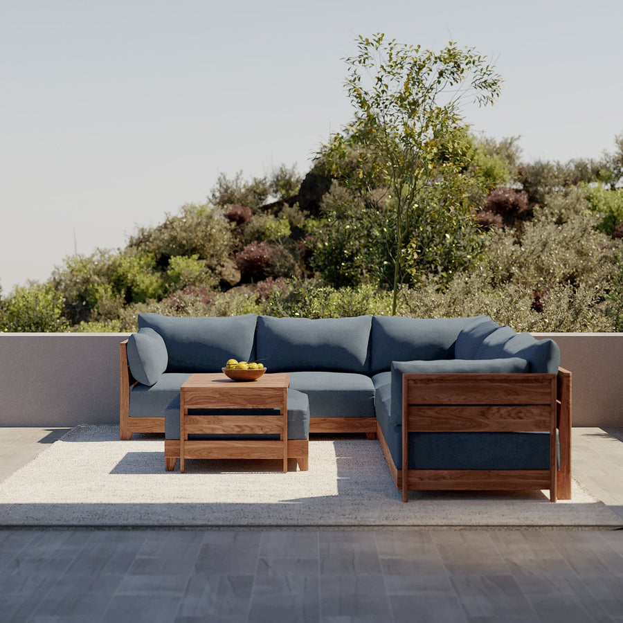 Dwell™ Modular Teak Outdoor Modular Unit - Corner Chair | Classic Canvas in Ocean