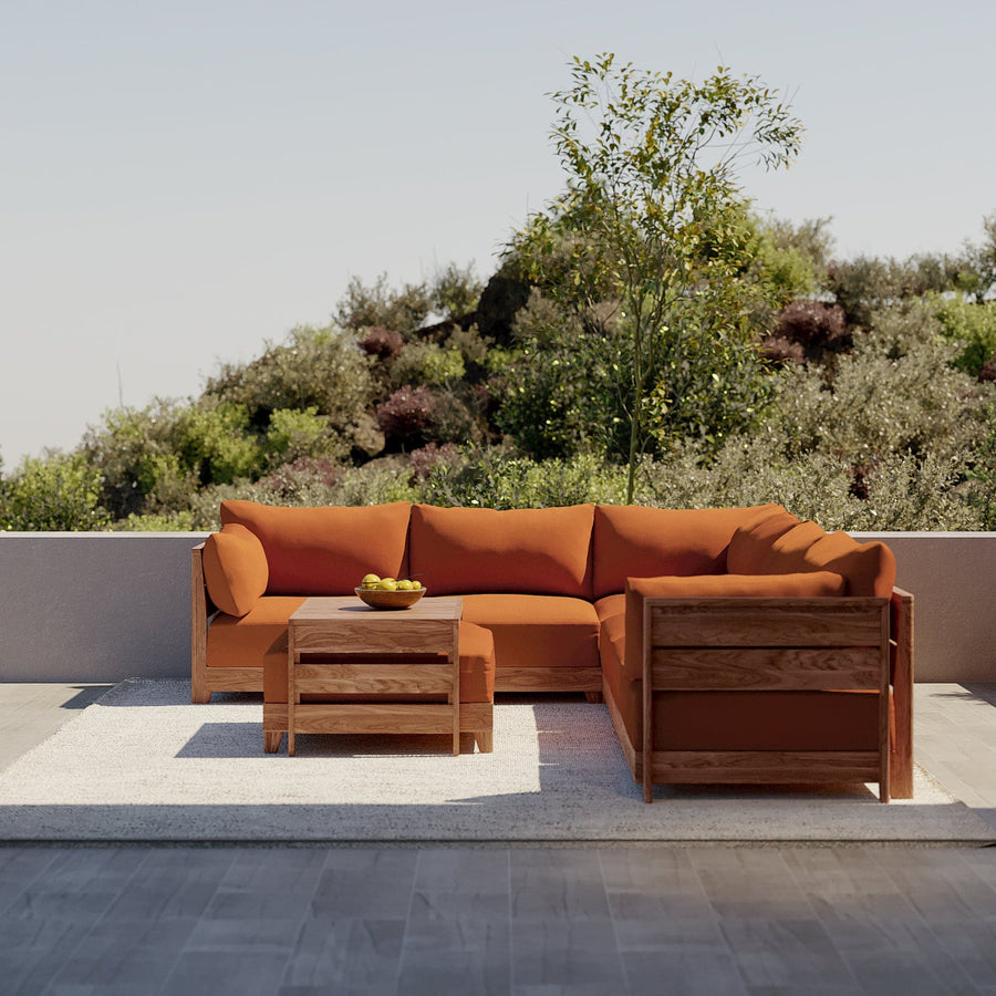 Dwell™ Modular Teak Outdoor Modular Unit - End Chair | Classic Canvas in Rust