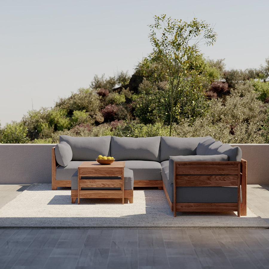 Dwell™ Modular Teak Outdoor Sofa Sectional | Classic Canvas in Stone Gray