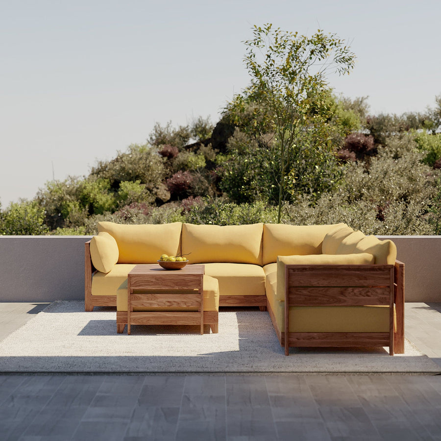 Dwell™ Modular Teak Outdoor Sofa + Ottoman | Classic Canvas in Sun
