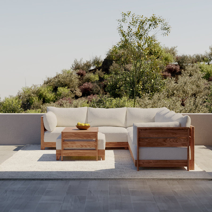 Modular Teak Outdoor Sofa + Ottoman | Alfresco Boucle in Creme