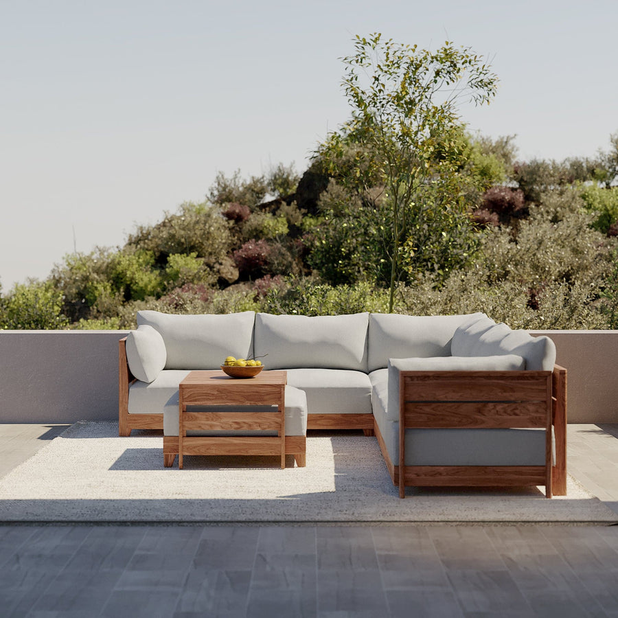 Modular Teak Outdoor Modular Unit - End Chair | Nano Slubweave in Mist