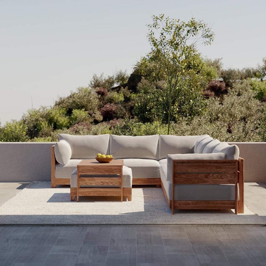 Modular Teak Outdoor Modular Unit - End Chair | Plush Velvet in Silk