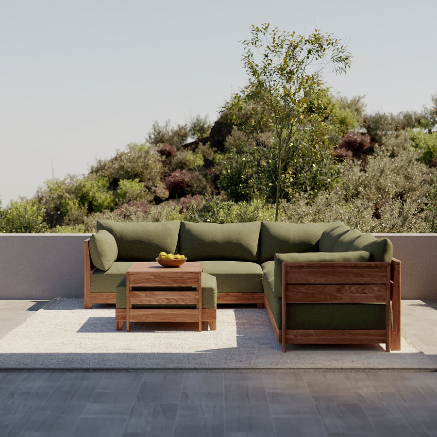 Modular Teak Outdoor Modular Unit - End Chair | Sun Crossweave in Olivine