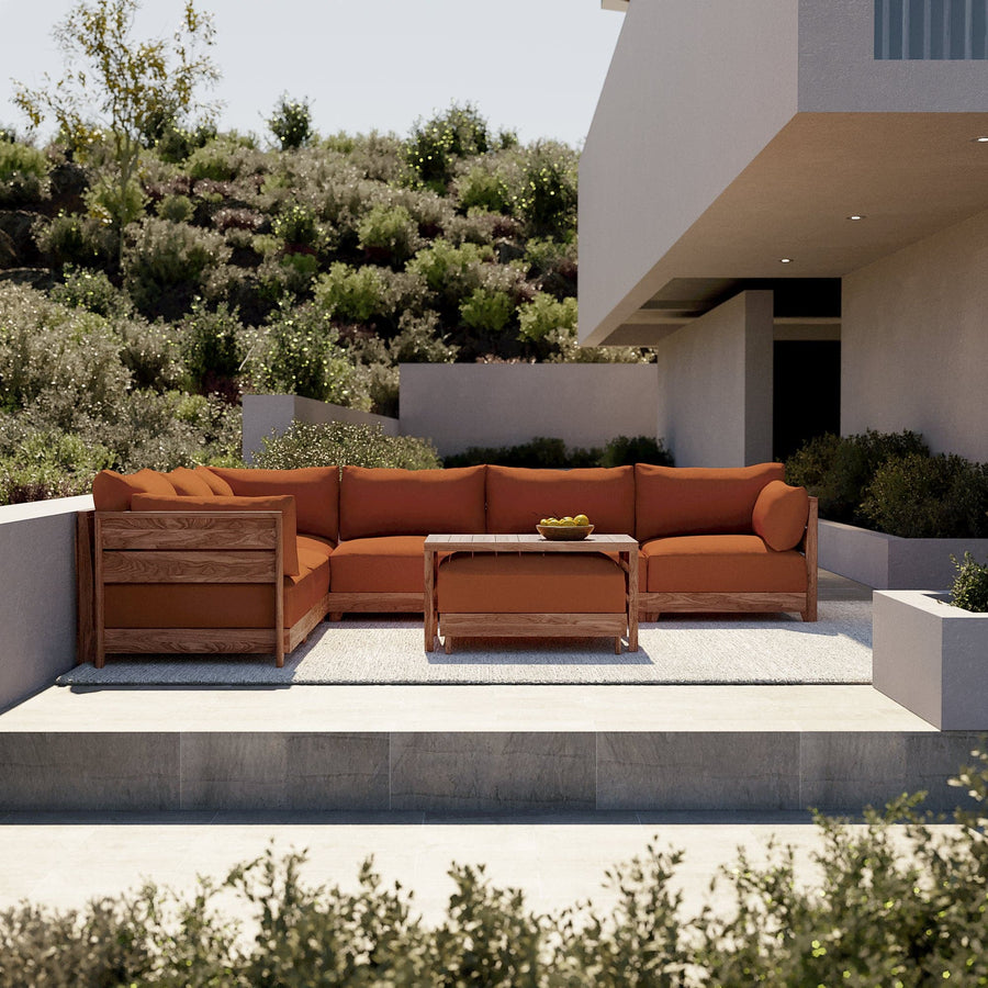 Dwell™ Modular Teak Outdoor 4-Seater L-Sectional + Storage Coffee Table | Classic Canvas in Rust