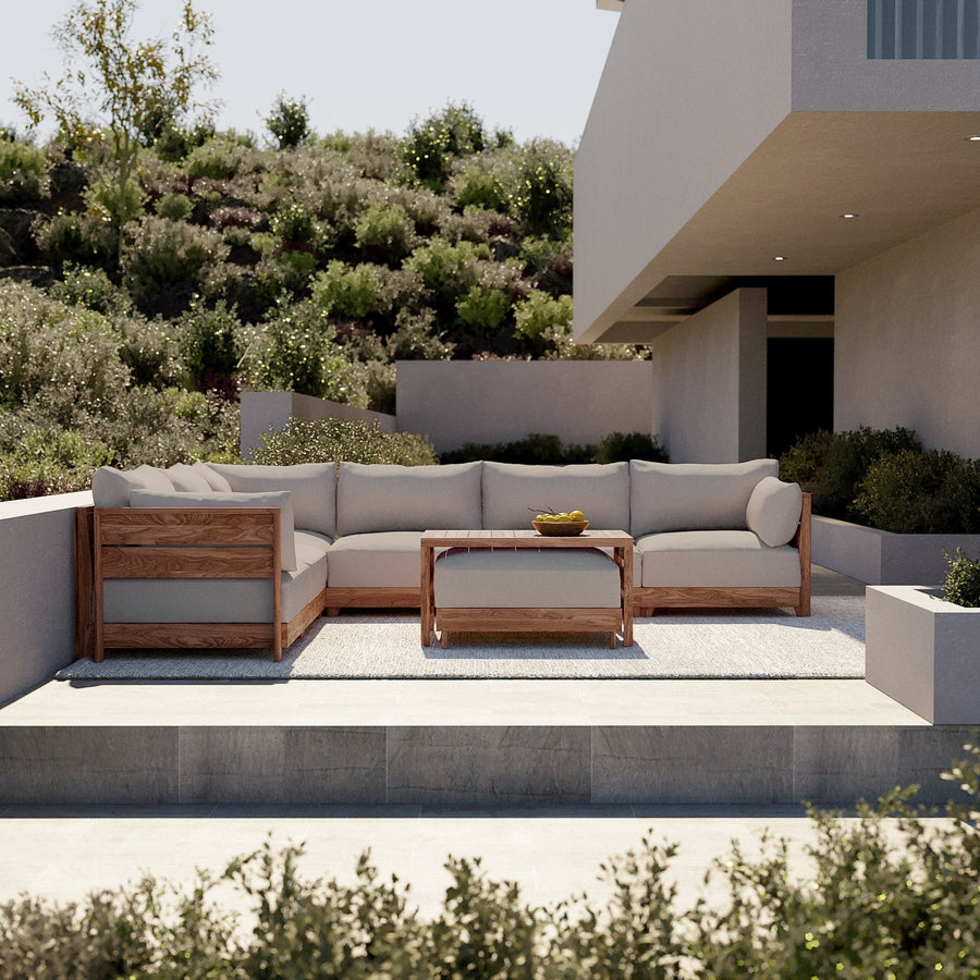 Dwell™ Modular Teak Outdoor 6-Seater L-Sectional | Classic Canvas in Sand