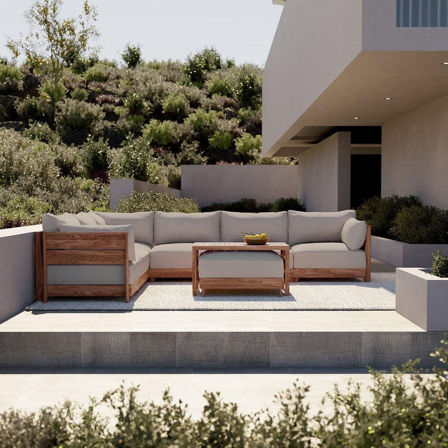 Dwell™ Modular Teak Outdoor Ottoman + Side Table | Classic Canvas in Sand