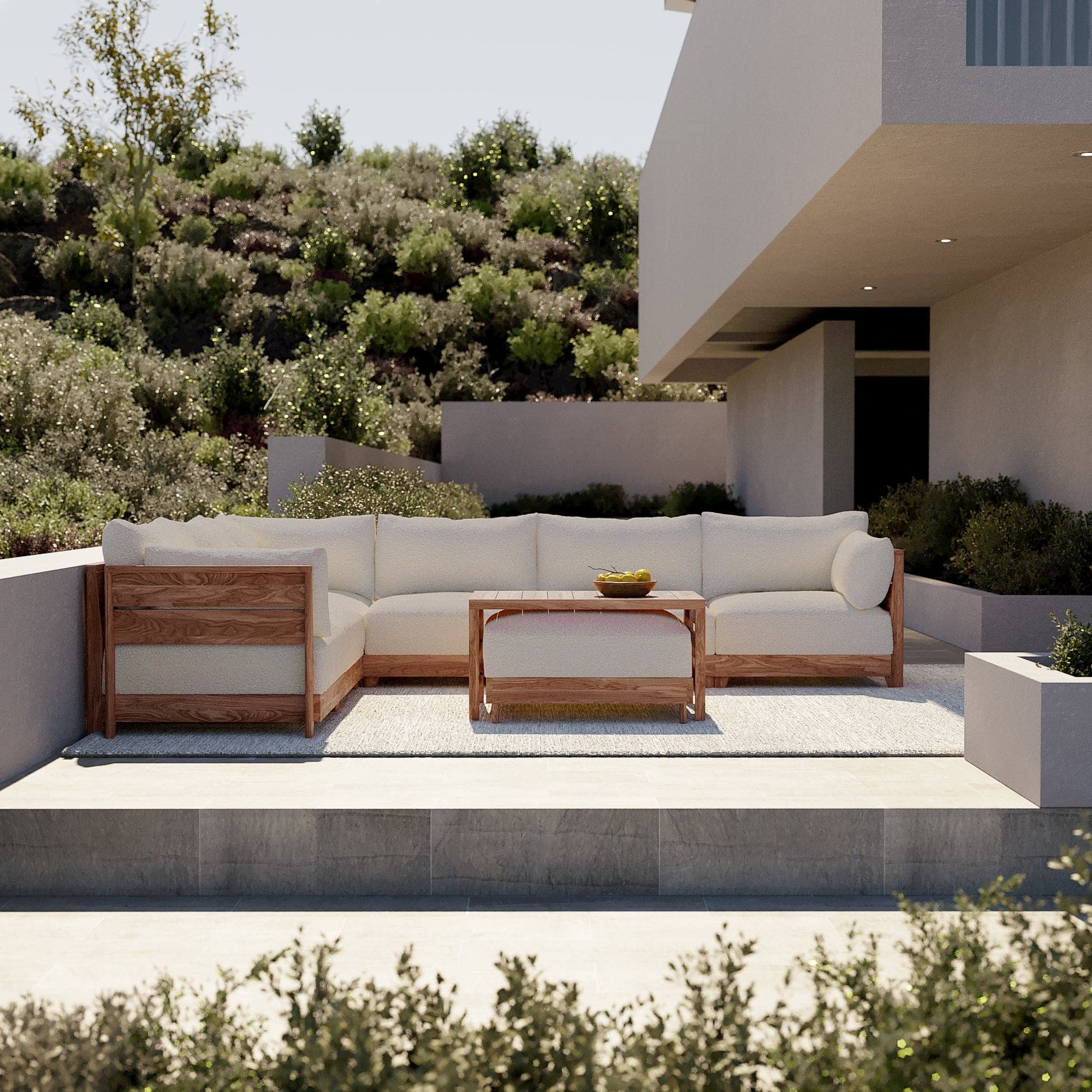 Modular Teak Outdoor Sofa with Ottoman + Side Table