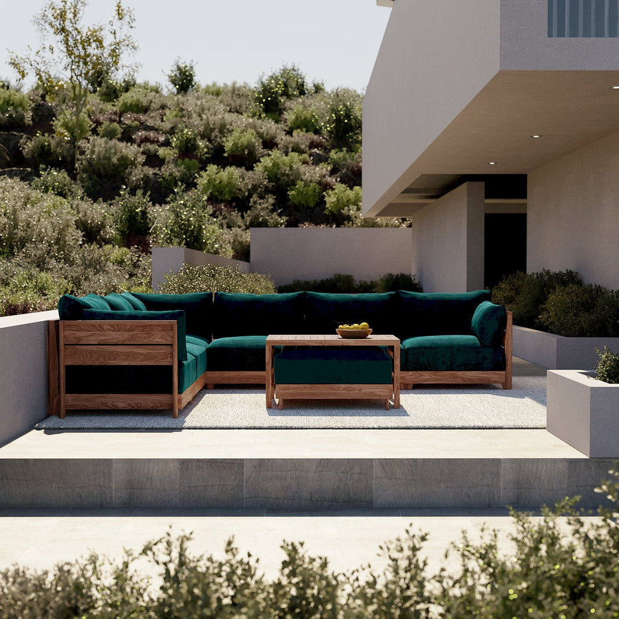 Modular Teak Outdoor Ottoman | Plush Velvet in Muzo