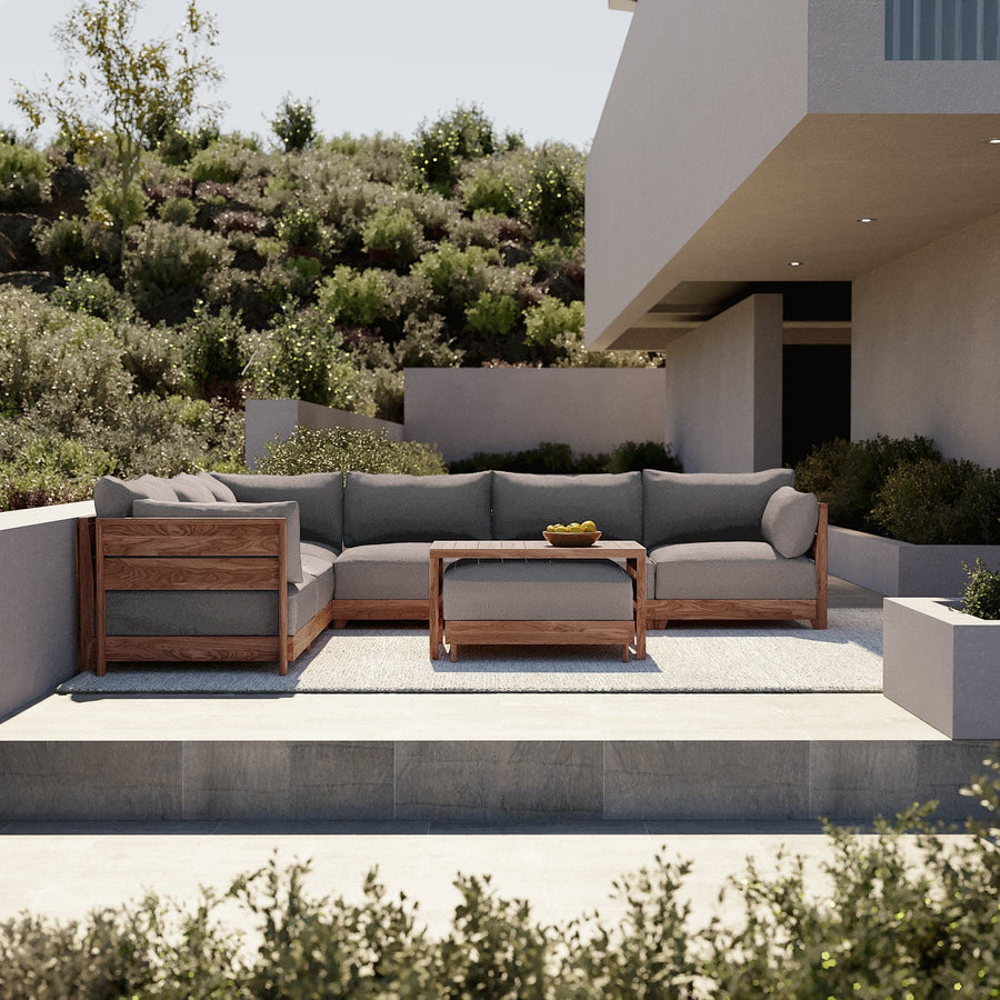 Modular Teak Outdoor Ottoman | Nano Slubweave in Haze Gray