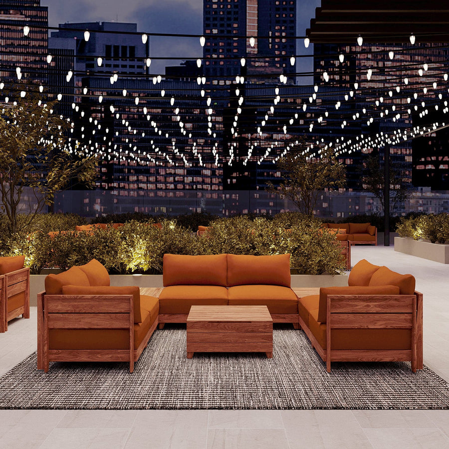 Dwell™ Modular Teak Outdoor 6-Seater U-Sectional | Classic Canvas in Rust