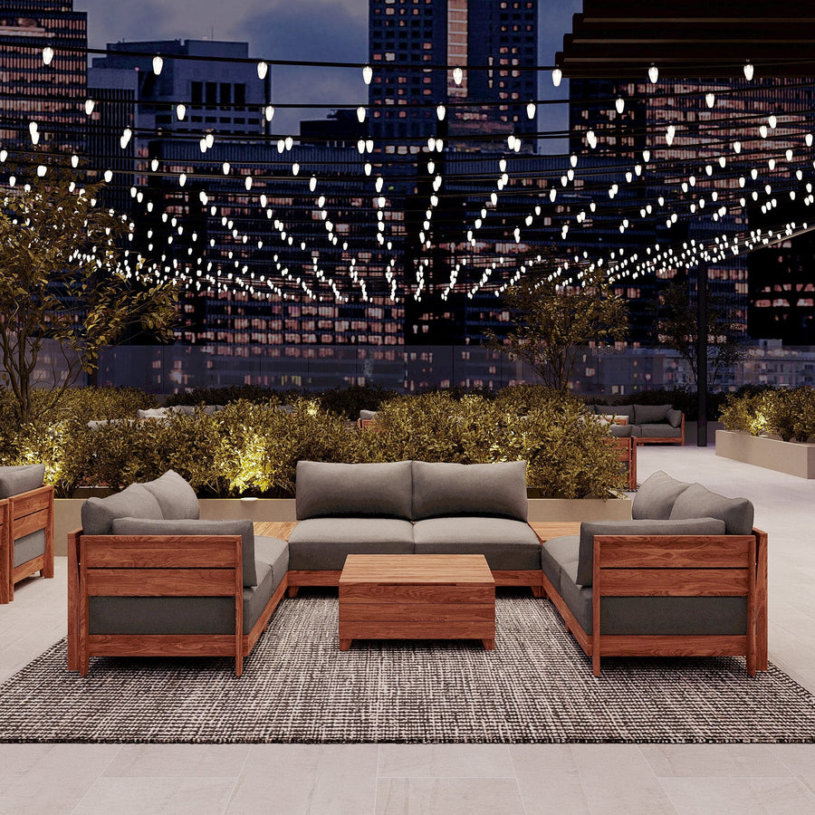 Modular Teak Outdoor 8-Seater U-Sectional | Nano Slubweave in Haze Gray