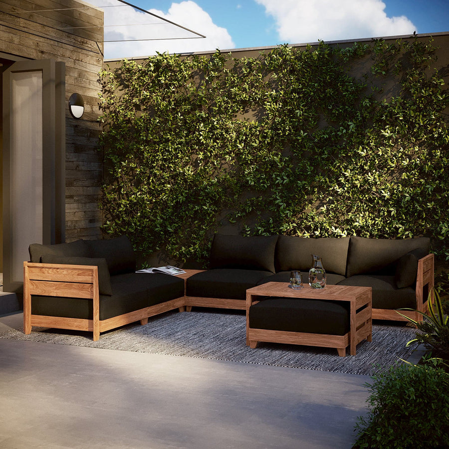 Dwell™ Modular Teak Outdoor Sofa with Ottoman + Side Table  | Classic Canvas in Charcoal