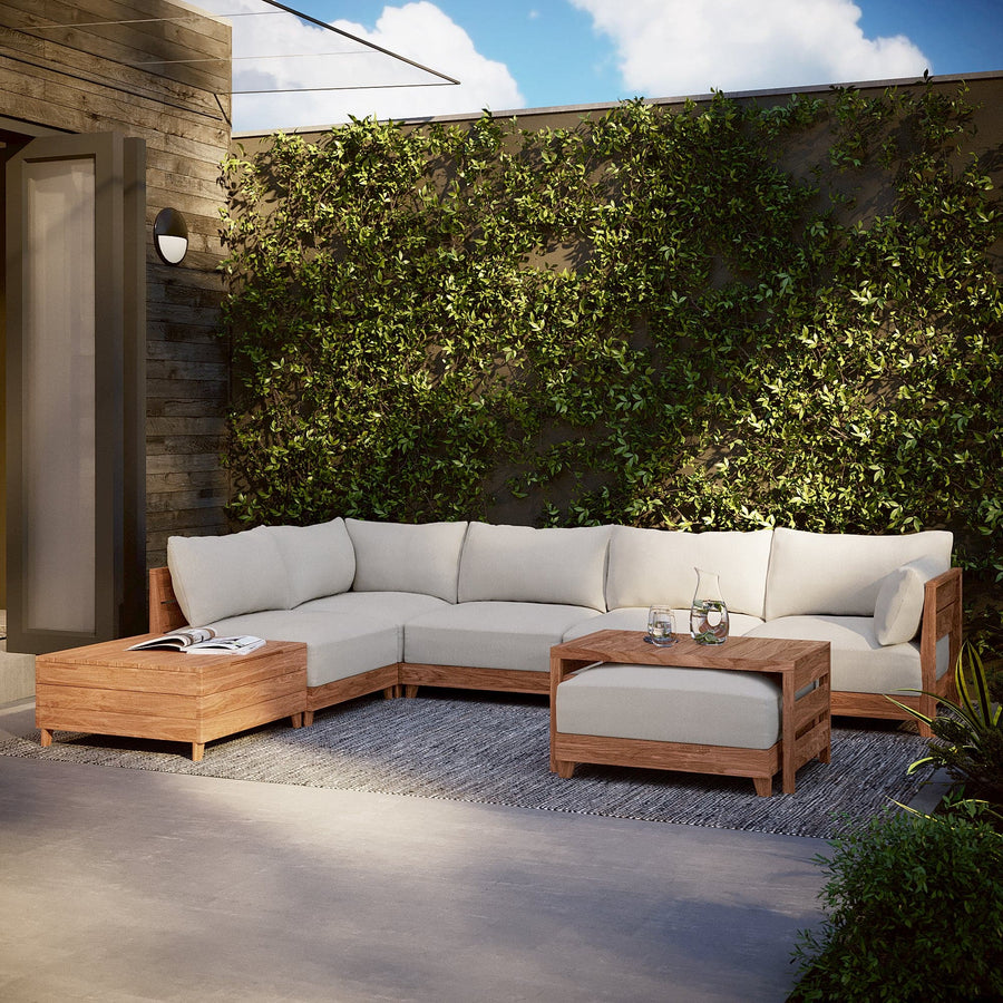 Modular Teak Outdoor 2-Seater + Storage Coffee Table | Nano Slubweave in Chai