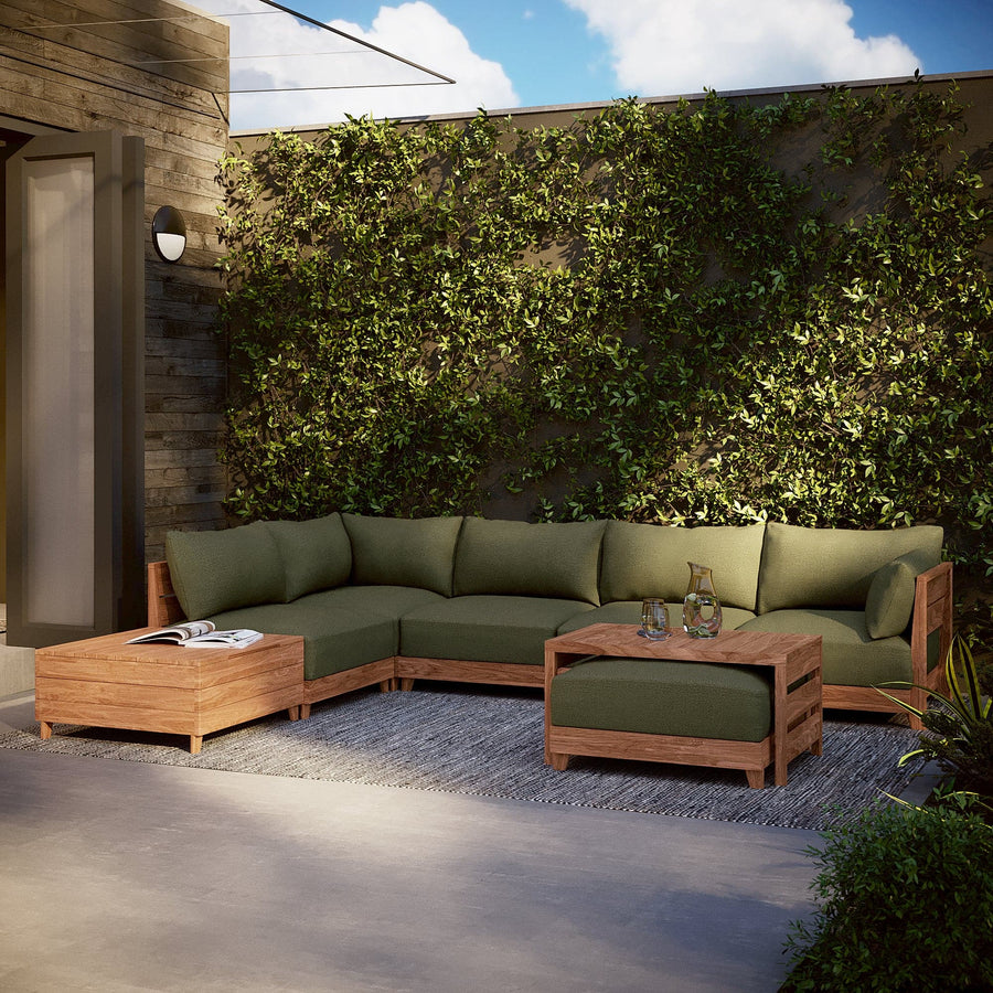 Modular Teak Outdoor Modular Unit - End Chair | Sun Crossweave in Olivine