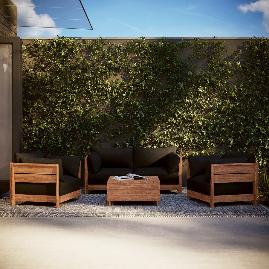 Dwell™ Modular Teak Outdoor 4-Seater Sofa + Armchair Set | Classic Canvas in Charcoal