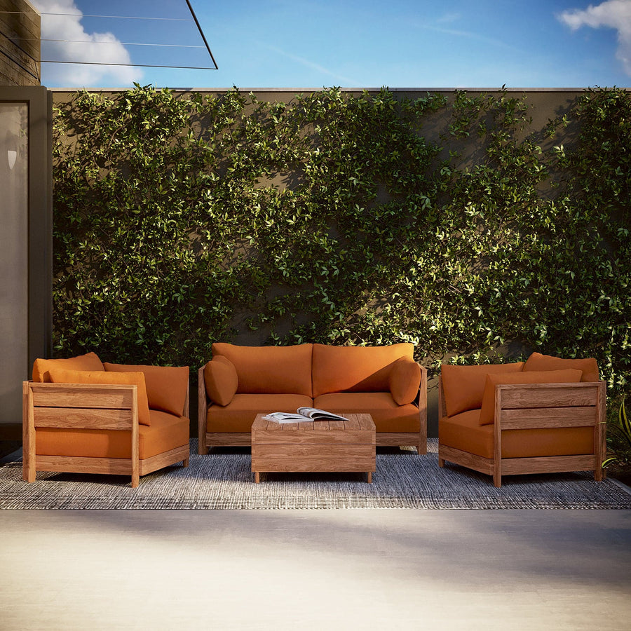 Dwell™ Modular Teak Outdoor Sofa + Storage Coffee Table | Classic Canvas in Rust