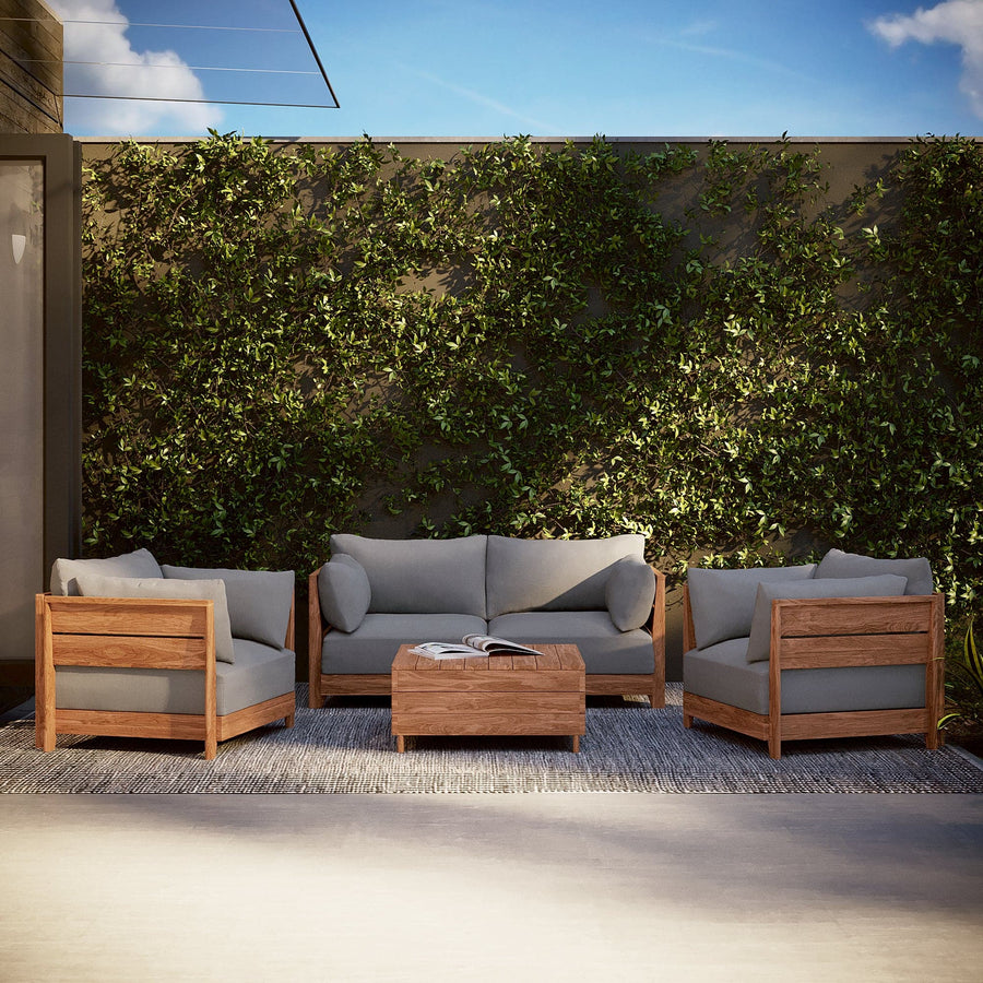 Dwell™ Modular Teak Outdoor 4-Seater Sofa + Armchair Set | Classic Canvas in Stone Gray