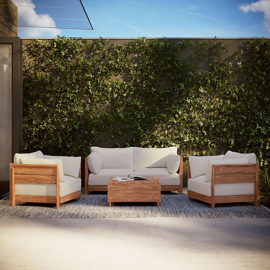 Modular Teak Outdoor Sofa + Armchair Set | Alfresco Boucle in Creme