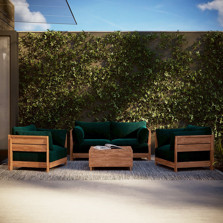 Modular Teak Outdoor Sofa + Storage Coffee Table | Plush Velvet in Muzo