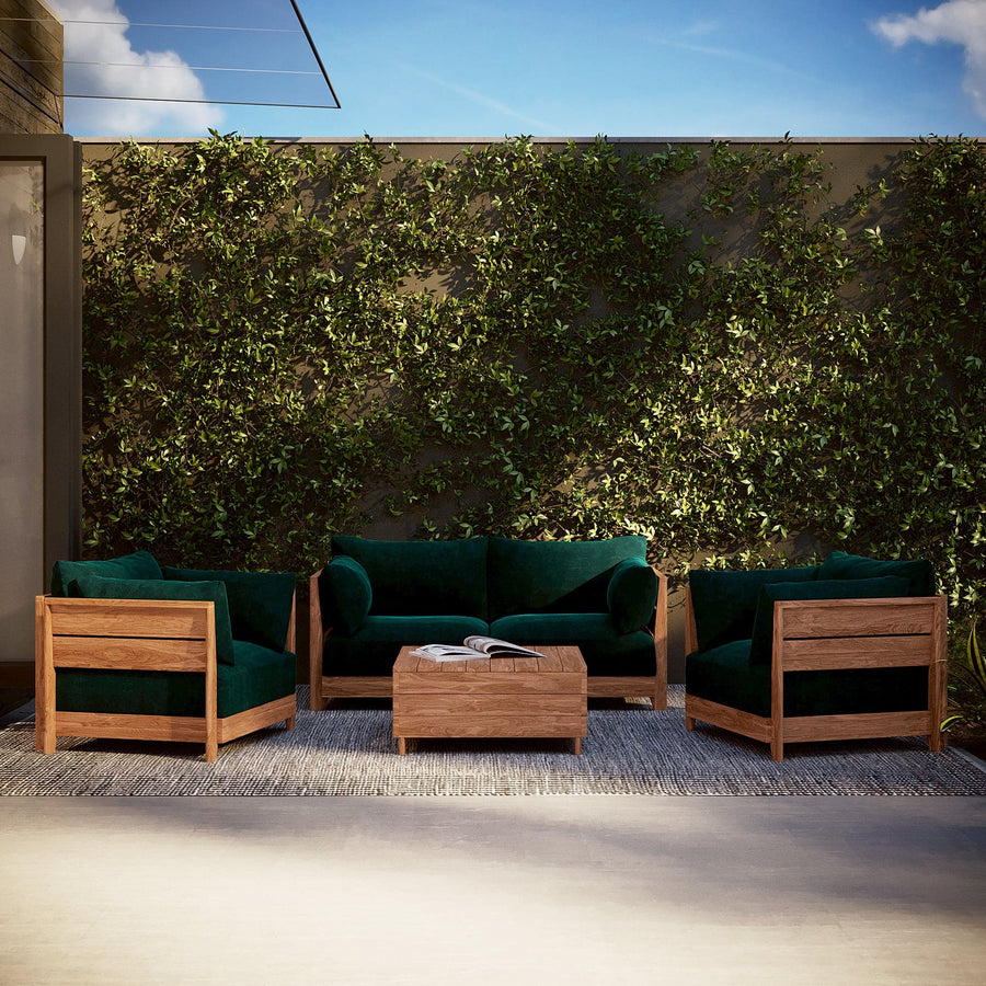 Modular Teak Outdoor Sofa + Armchair Set | Plush Velvet in Muzo