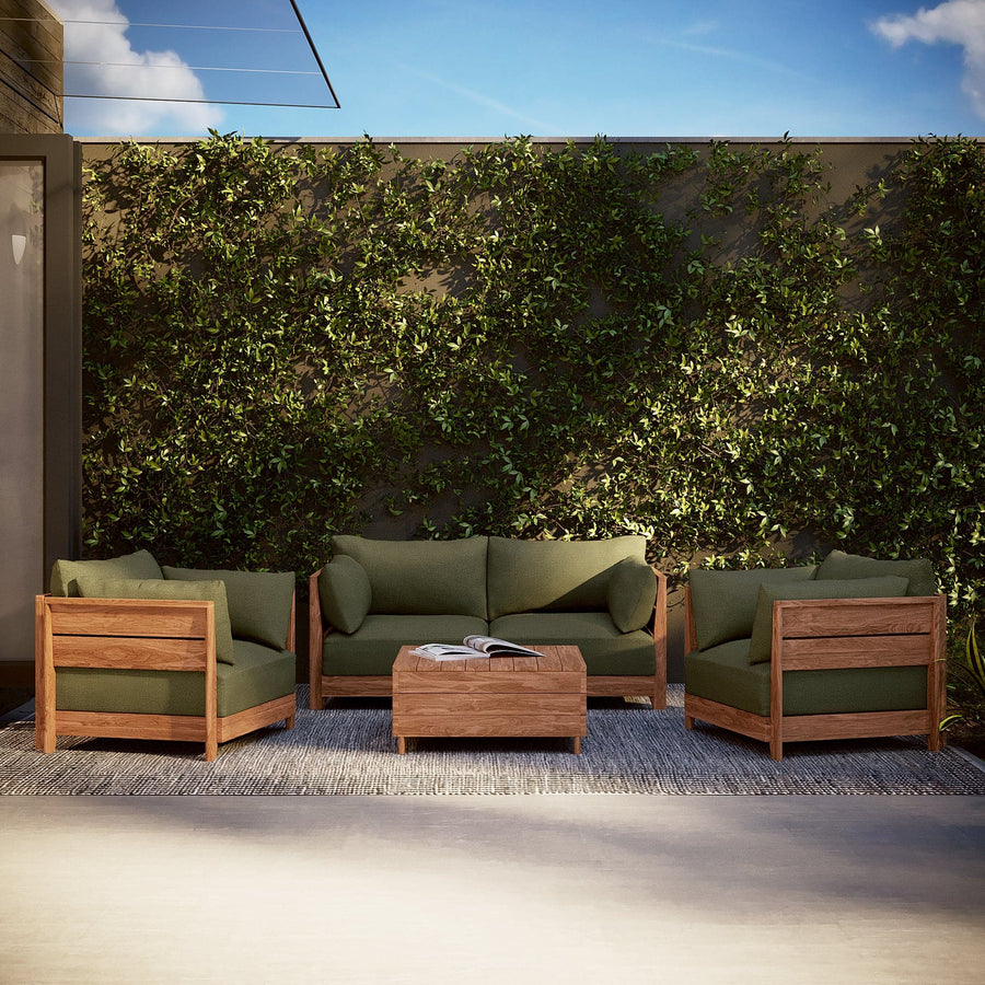 Modular Teak Outdoor Sofa + Armchair Set | Sun Crossweave in Olivine
