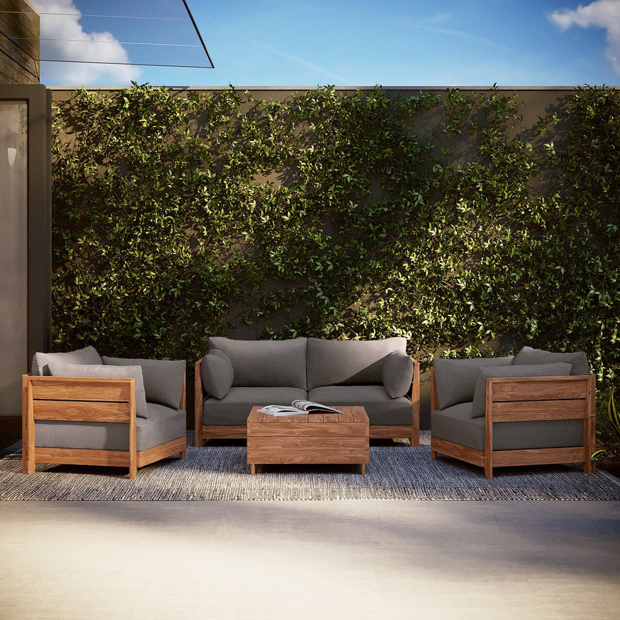Modular Teak Outdoor Armchair | Nano Slubweave in Haze Gray