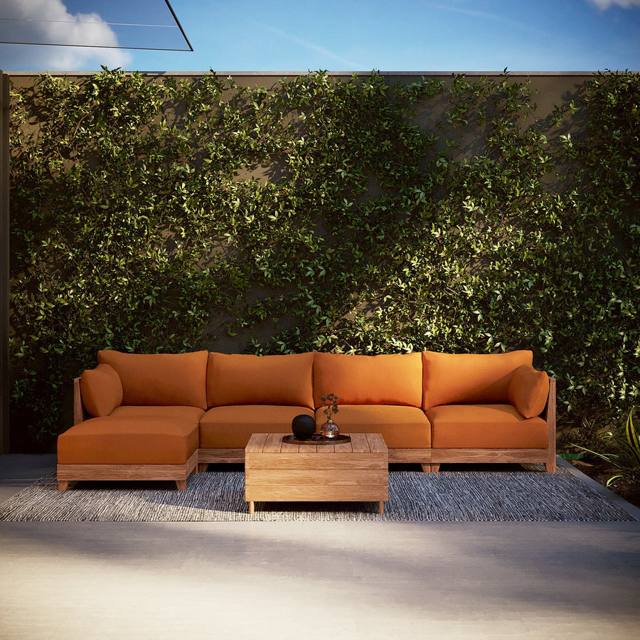 Dwell™ Modular Teak Outdoor Sofa + Storage Coffee Table | Classic Canvas in Rust