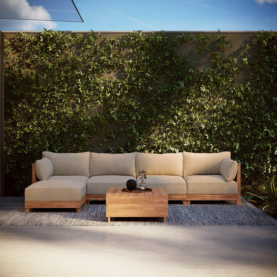Modular Teak Outdoor Sofa + Storage Coffee Table | Alfresco Boucle in Cashew