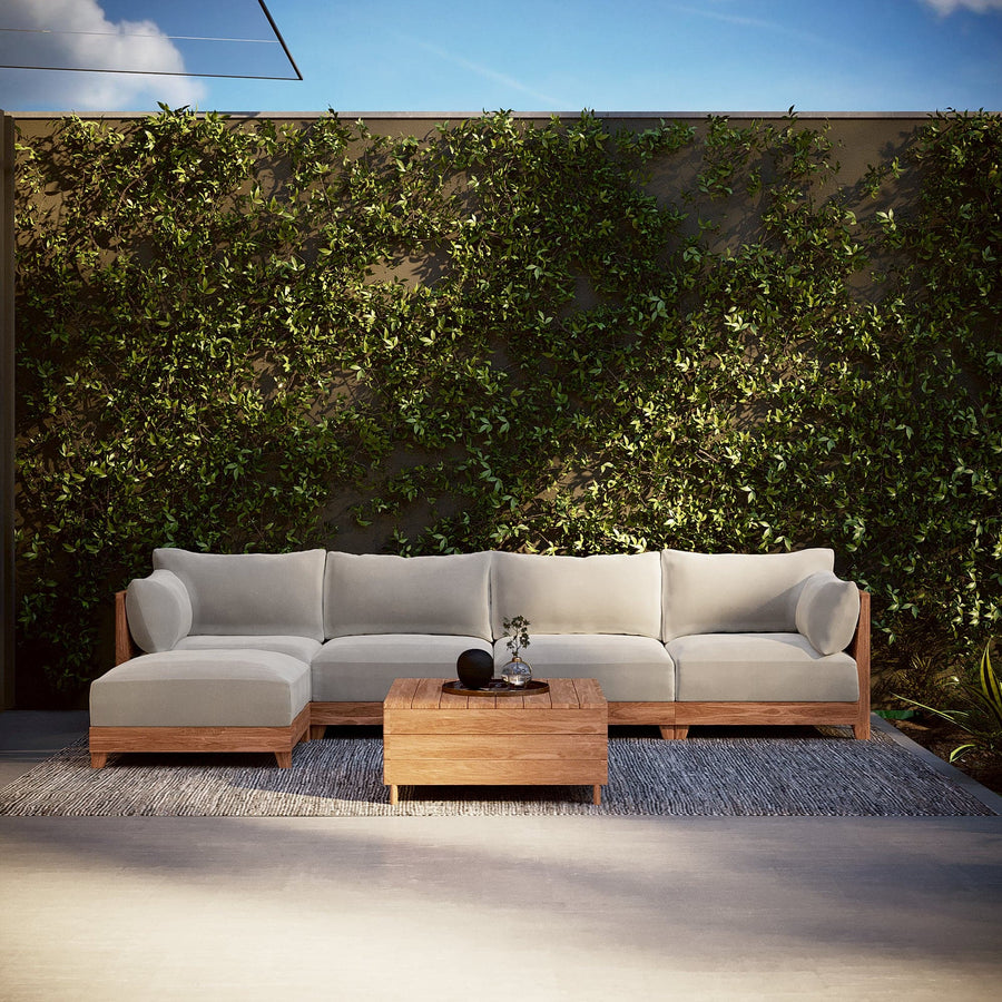 Modular Teak Outdoor Sofa Sectional | Plush Velvet in Silk