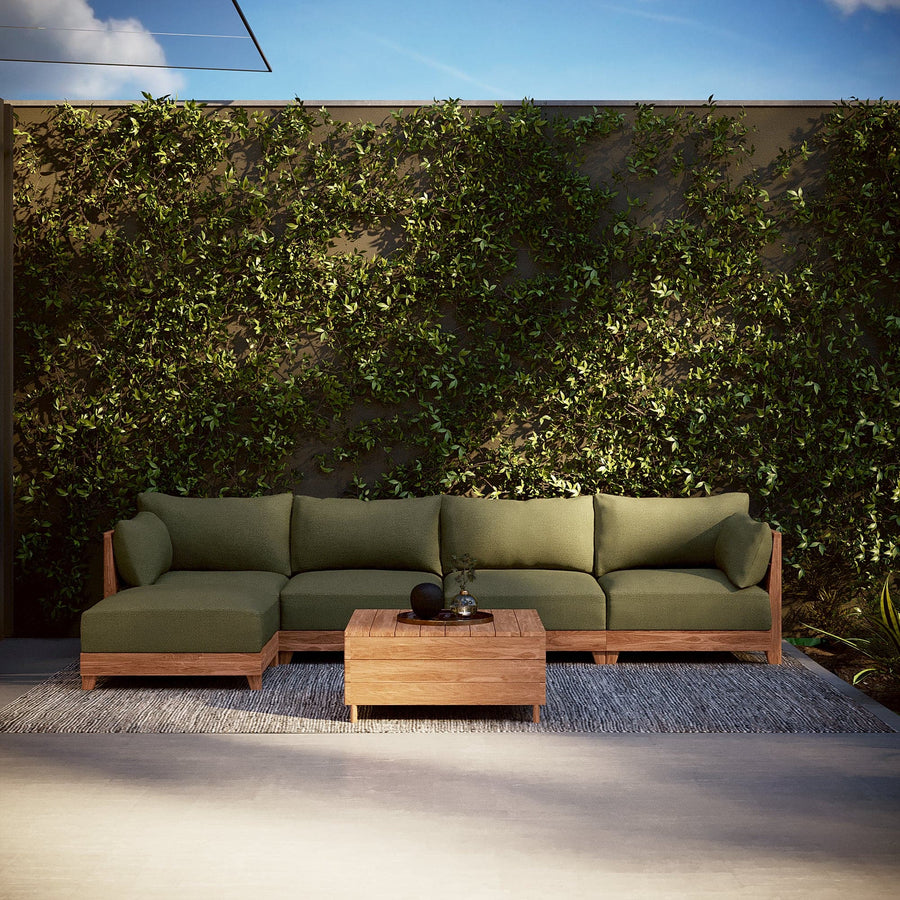 Modular Teak Outdoor 4-Seater Sofa Sectional | Sun Crossweave in Olivine