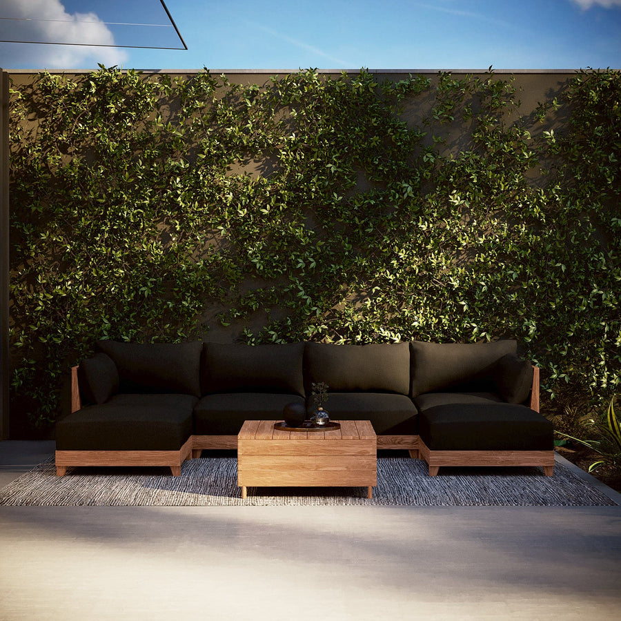 Dwell™ Modular Teak Outdoor 6-Seater U-Sectional | Classic Canvas in Charcoal