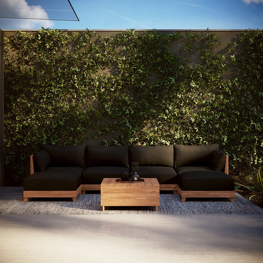 Dwell™ Modular Teak Outdoor Loveseat Daybed | Classic Canvas in Charcoal