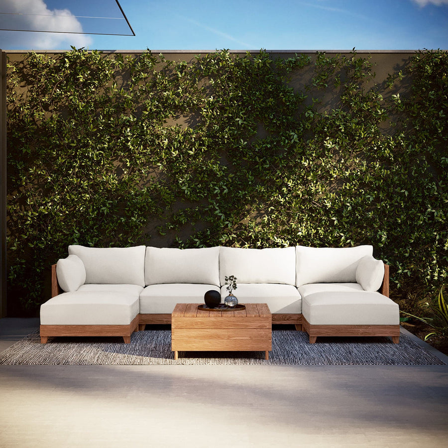 Dwell™ Modular Teak Outdoor Loveseat Daybed | Classic Canvas in Cloud