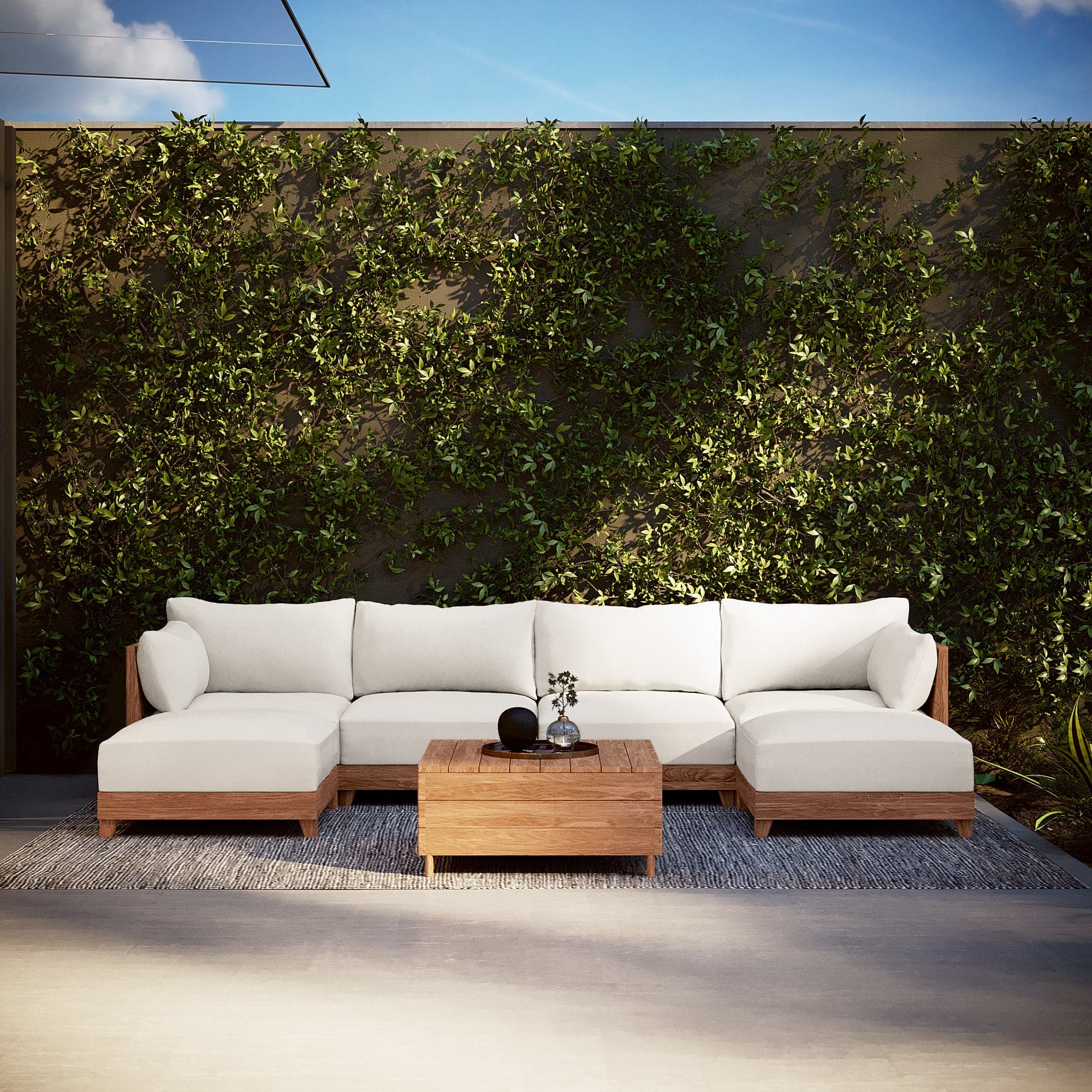 Dwell™ Modular Teak Outdoor 6-Seater U-Sectional Storage Coffee