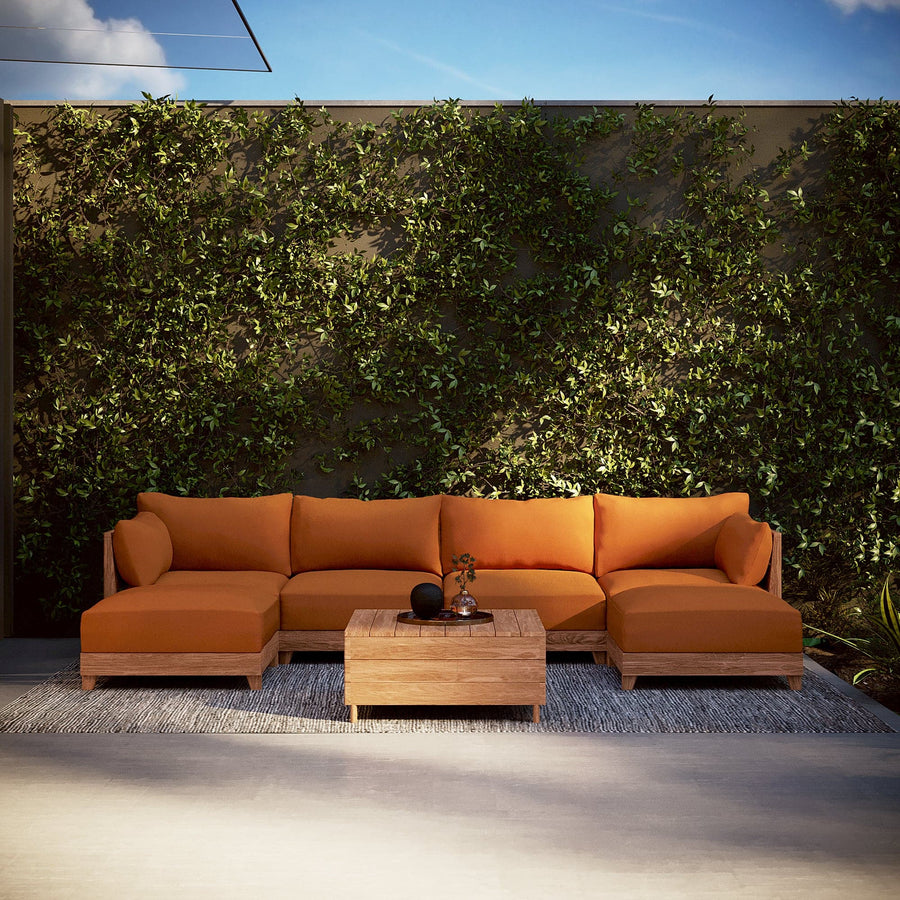 Dwell™ Modular Teak Outdoor 8-Seater U-Sectional | Classic Canvas in Rust