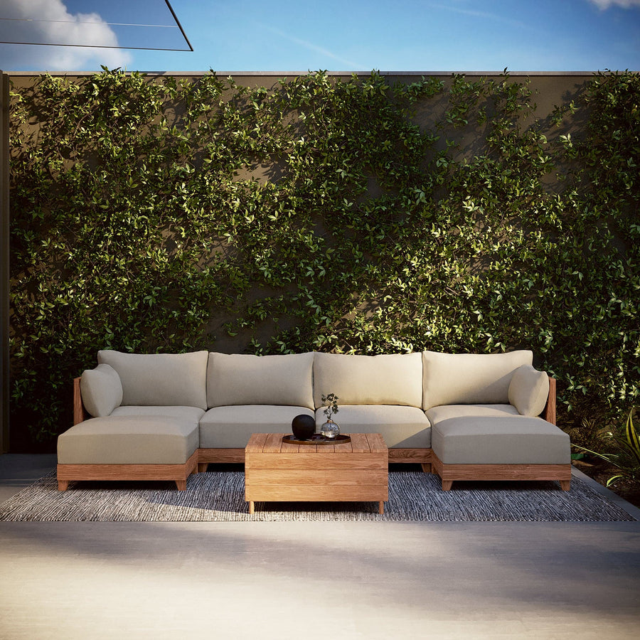 Dwell™ Modular Teak Outdoor Loveseat Daybed | Classic Canvas in Sand
